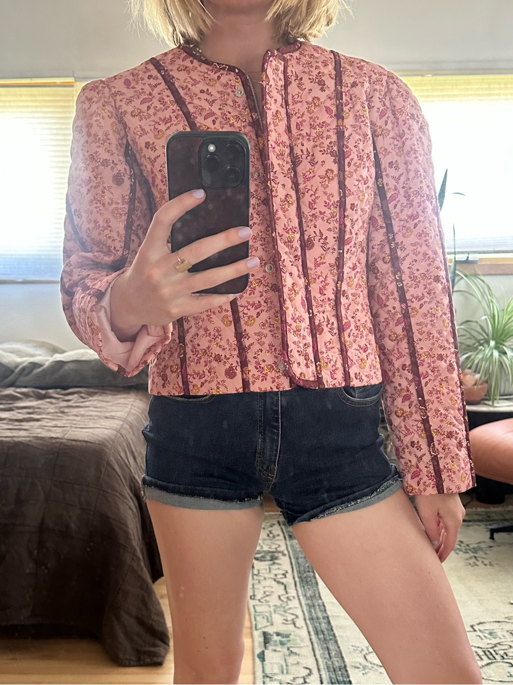 Avec Les Filles Pink Floral Quilted Jacket Top